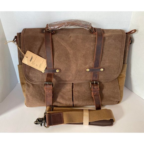 Newhey Other - Mens NEWHEY Messenger 15.6" Waterproof Vintage Genuine Leather Waxed Canvas Satc
